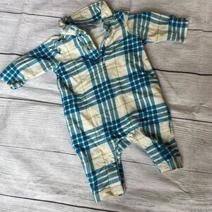 Hanna Andersson Plaid Blue and Cream Kids One Piece Romper